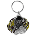 Flaming Skull Metal Key Chain with Enameled Details